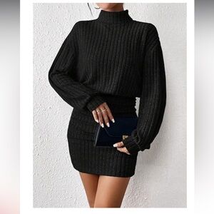 SHEIN turtleneck ribbed sweater Black Dress Large